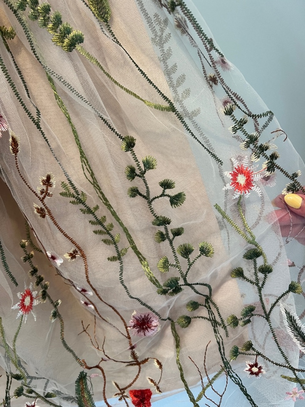Girls Cream Floral Embroidered Tulle Halter Dress - Picture 3 of 4